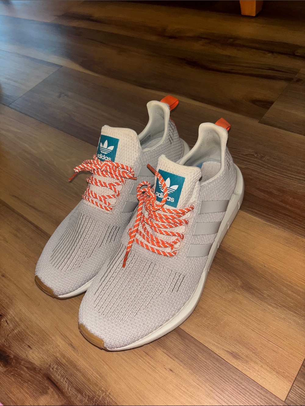 adidas Light Gray Knit Sneakers with Orange Accents